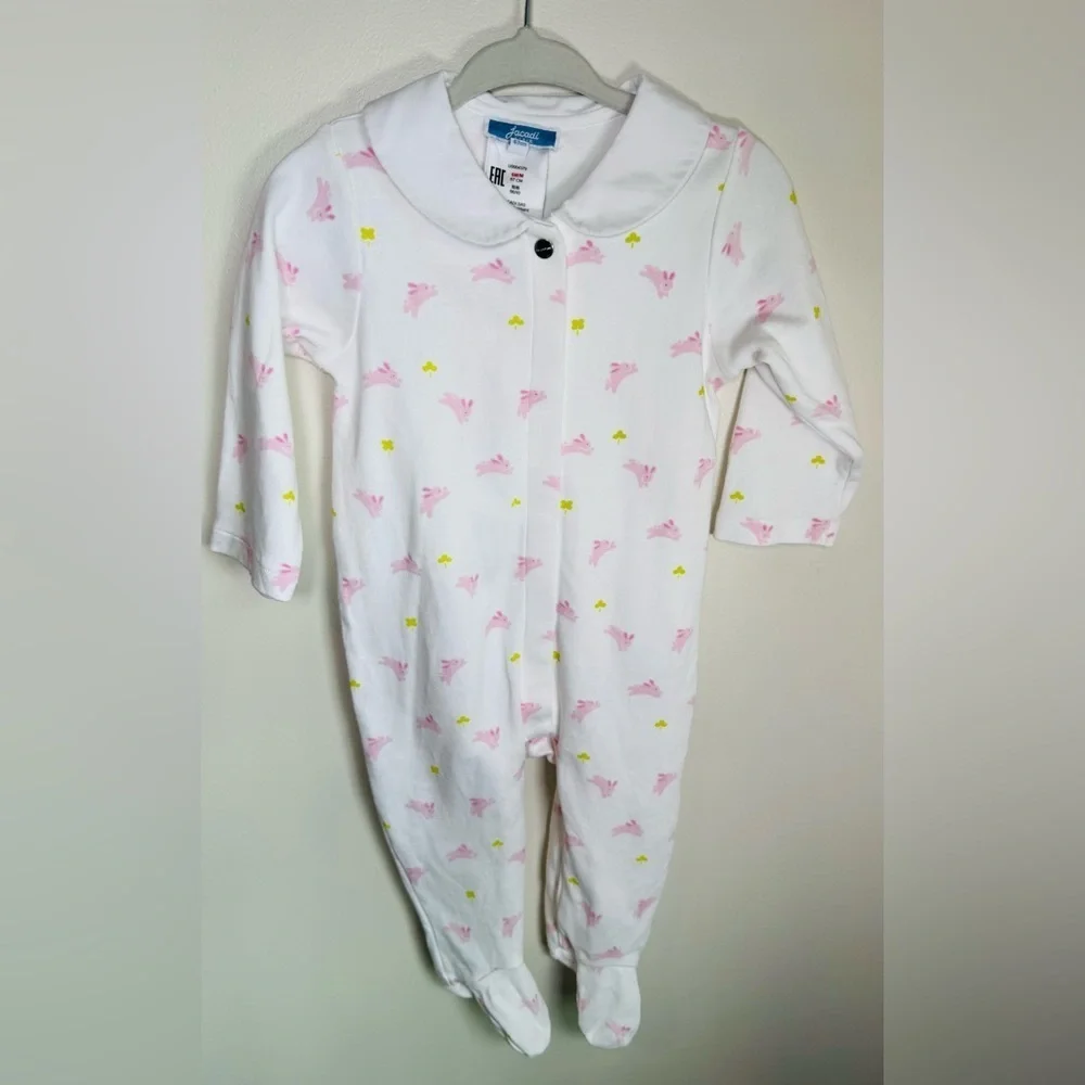 Jacadi Paris Baby Girl Collared Footie Pink Bunnies Size 6M